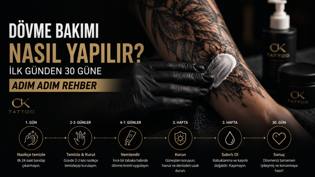 Dövme bakımı nasıl yapılır - ilk günden 30 güne adım adım iyileşme rehberi - CK Tattoo Antalya